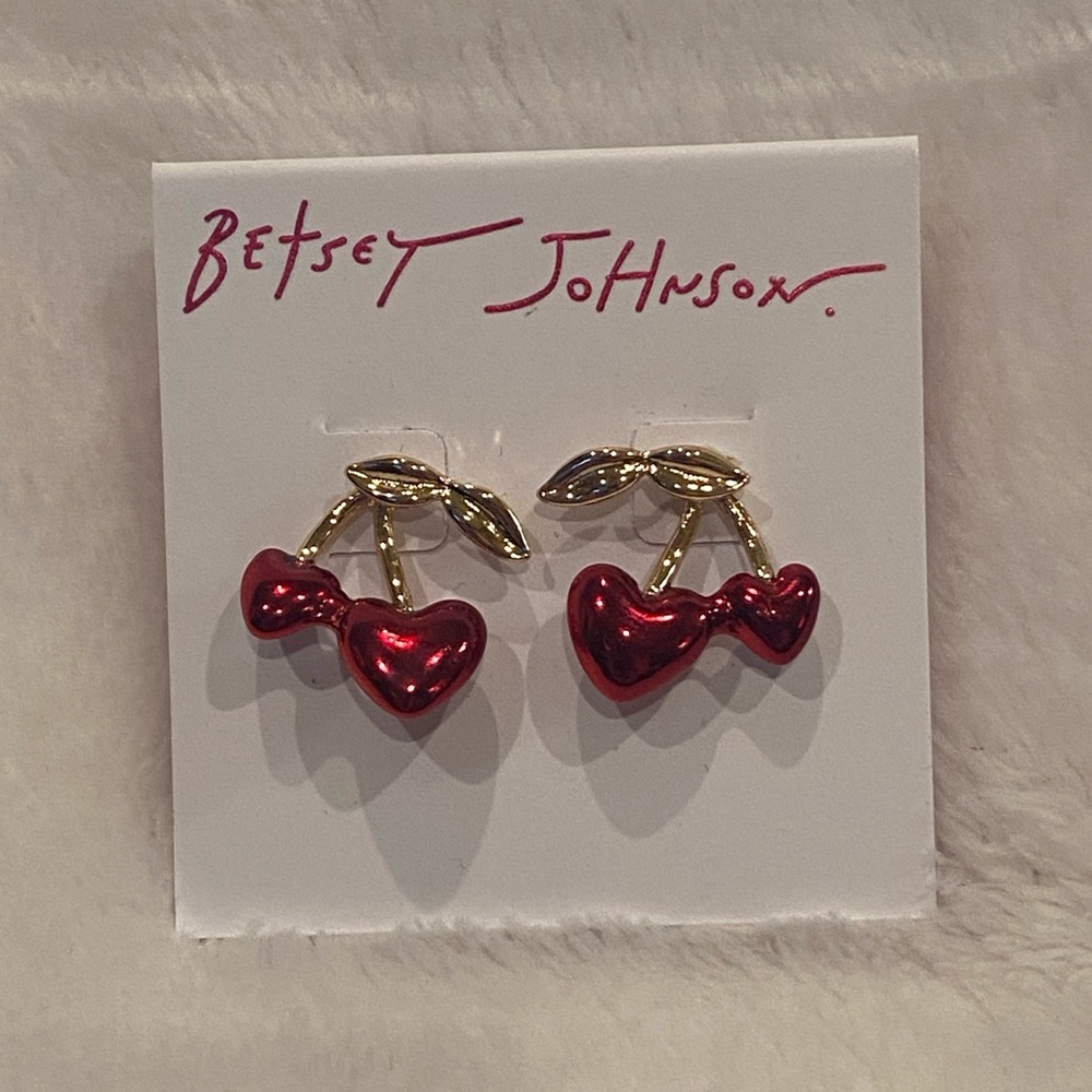 Betsey Johnson Cherry Heart Drop Earrings NWT